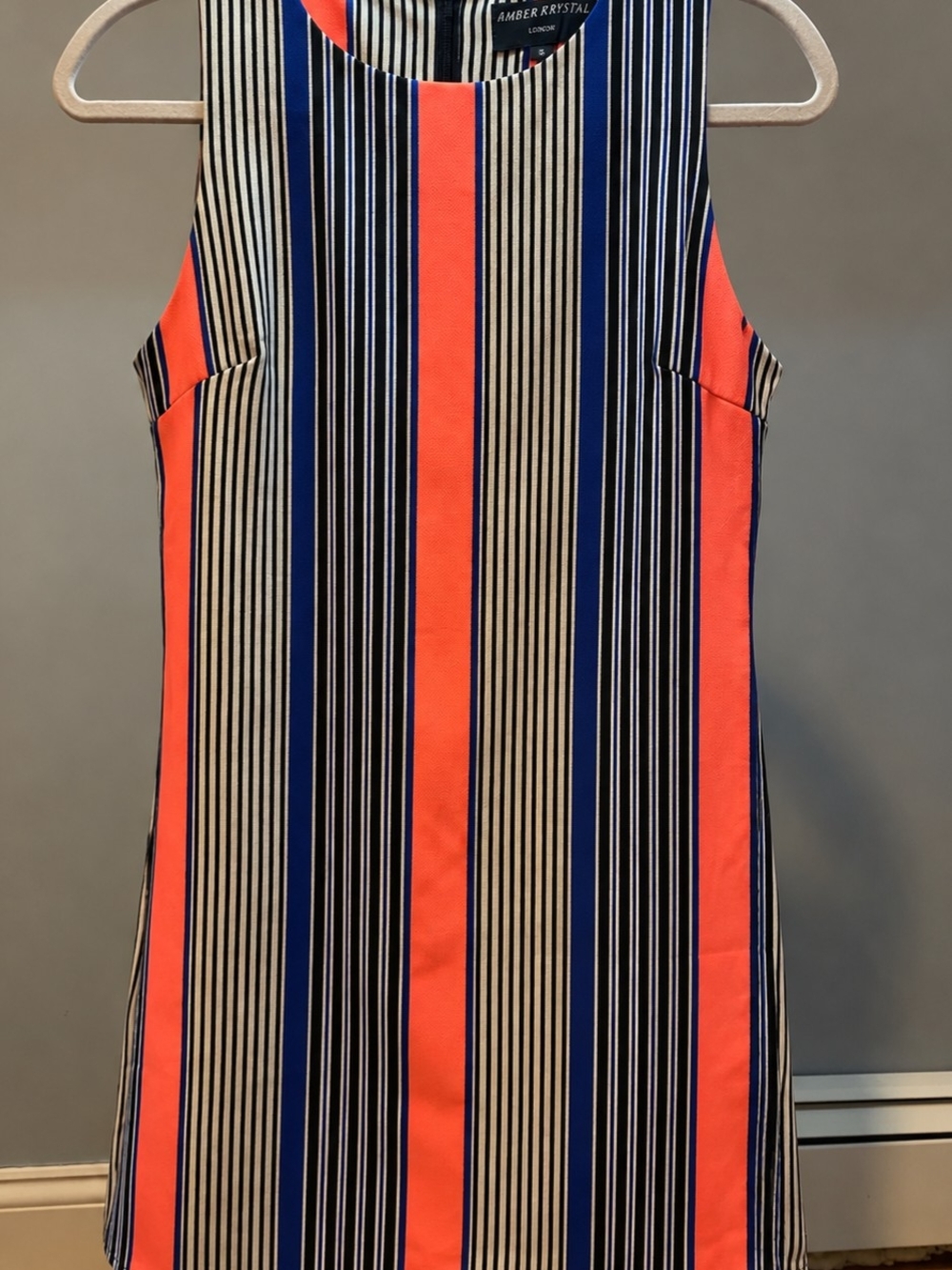 Sleeveless Striped A-Line Dress in Coral, Navy & Cream - Picture 3 of 11